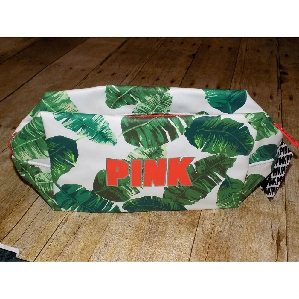 PINK Logo Clear Palms Vacation Zippered Beauty Cosmetic Makeup Bag NEW